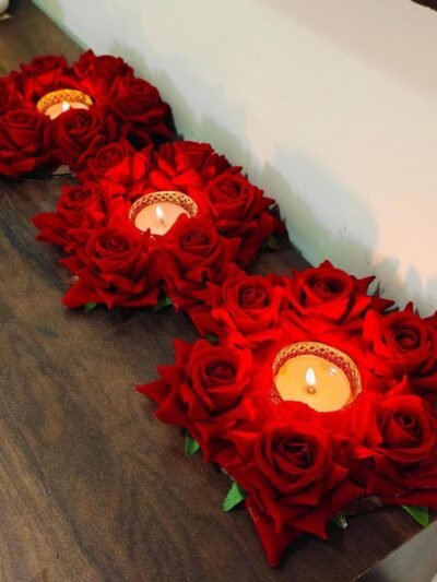 Red Rose Tea light candle(Pair) - Handmade
